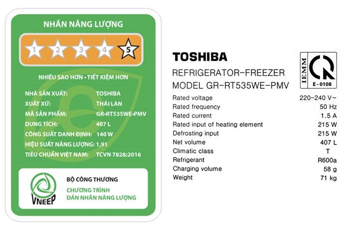 Tủ Lạnh Toshiba Inverter 407 Lít GR-RT535WE-PMV(06)-MG